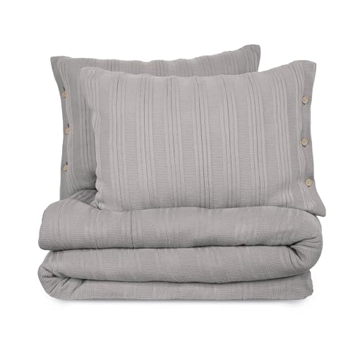 Vellux Malmo 3-Piece Blanket Set – Full/Queen Size – Striped Knit – Lightweight – All-Season Throw Blanket – House Decor – for Sofa, Bed, and Couch – Supersoft Apartment Essentials – Light Gray