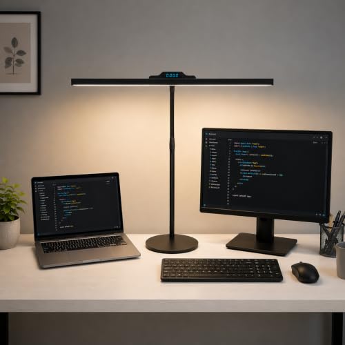 Image of Isomars LED Desk lamp for Computer Monitor and Laptop, Eye Friendly Study lamp, 3 Color Modes & 10 Step Brightness, Perfect for Reading, Study & Workbench 24 Inch (Black)
