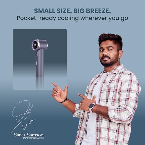 Image of SAL-TF-04 Mini Portable Fan with 13000 RPM Brushless Motor, 2000mAh Rechargeable Battery, Type-C Charging, Low Noise Handheld USB Fan for Travel, Office, Outdoor & Personal Cooling (Grey)