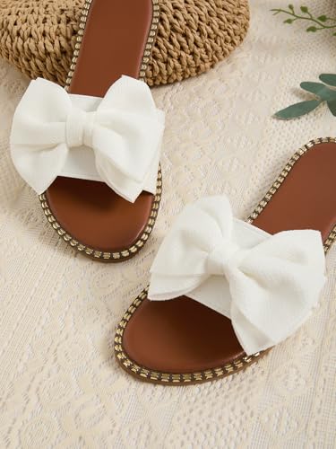 GORGLITTER Women's Bow Sandals Sparkly Flat Sandals Open Toe Slip On Slide Vacation Sandals2