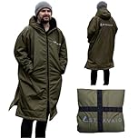 Stravaig Adult Waterproof Changing Robe Super Soft Fleece Lining-Windproof, Waterproof to 10,000mm Oversized Coat for Changing Swimming and Watersports. With Compression Straps (Medium, Khaki)