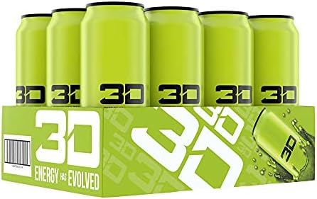 3D Energy Drink | Caffeine, Zero Sugar, Taurine, Panax Ginseng, Inositol, Guarana Seed, L-Carnitine Tartrate, 16 Fluid Ounce | 12 Pack (Green)