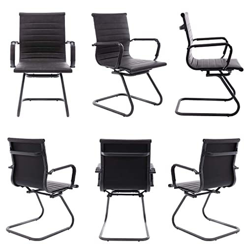 Hny Leather Office Guest Chairs & Reception Chairs Set Of 10, Modern Waiting Room Chairs With Arms, Desk Chair No Wheels With Sled Base For Waiting Room/Conference Room, Black #TOP4