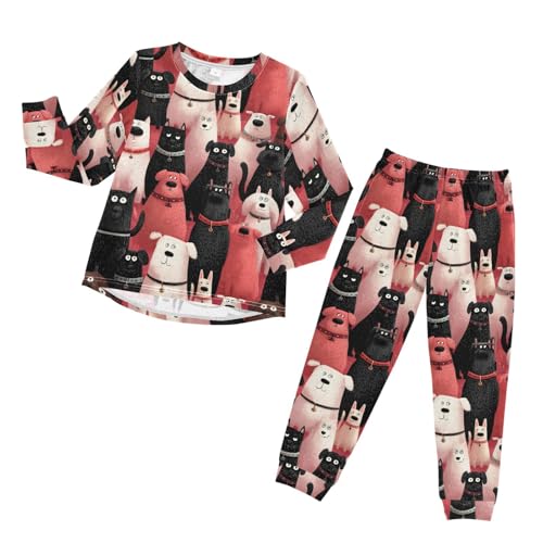 Long Sleeve Pajama Set for Girls Boys,Cartoon Dogs in Colors Comfy Crewneck Sleepwears,Soft Kid's Homewear Clothes Underwear Sets 4T