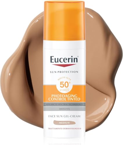 Eucerin Photoaging Control Tinted Face Sun Gel-Cream Medium SPF 50+ 50 ml, Crema solare viso 50+ con filtri UVA/UVB, Protezione solare viso 50+ antirughe e colorata per tutti i tipi di pelle