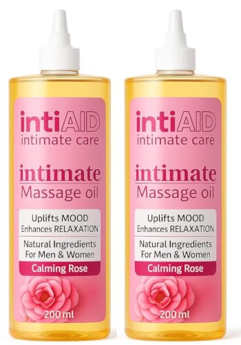 Image of Couple Massage oil with Sensual Bliss of Lavender & Chamomile. Ideal for Couples Date Nights, Mutual Pleasure & Soothing Massage Experience. Non-Sticky Texture - 200ml. (Pack of 2) (Rose Intimate Pack of 2)