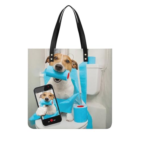 Sac de shopping Corgi drôle grand format 39x39 cm lavable et résistant pour le quotidien