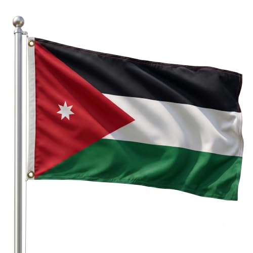 DMSE Jordan National Flag, 3ft x 5ft - Fade-Resistant Outdoor & Indoor Flag - Quad-Stitched Fly End & Heavy-Duty Brass Grommets (3ft x 5ft)