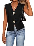Bellcoco Sweaters for Women Sleeveless V Neck Lightweight Cropped Sweater Vest Ribbed Knit Pullover Casual Trendy Tank Tops Spring Summer Outfits 2026 Black Medium