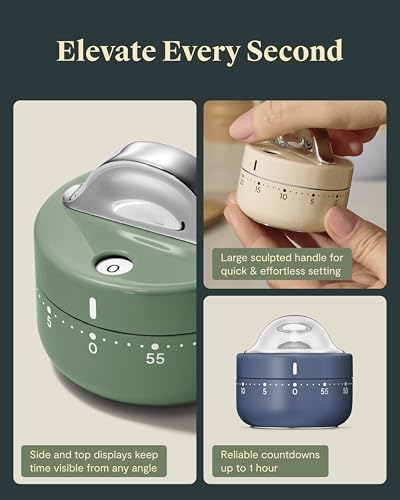 Caraway Mechanical Kitchen Timer, Stainless Steel 60 Minute Wind Up Timer - Image 4