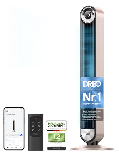 Dreo 25dB Smart Leiser Turmventilator mit Kühlung, 106cm WiFi Alexa Tower Fan, 90grad oszillierender Ventilator, Fernbedienung 9-Geschwindigkeit 4...
