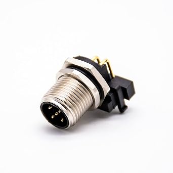 Elecbee M12 Connector 5 Pin A Coding Male Panel Receptacle Right Angle Socket PCB Mount Right Angle Male 5 Pin M12 Connector