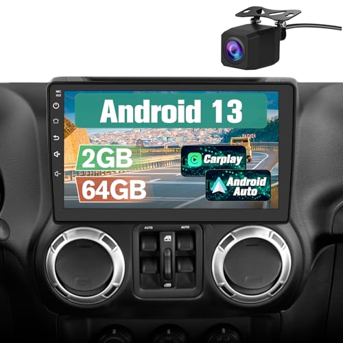 Pyniro Car Radio Stereo Upgrade for Jeep Wrangler 2007-2018/Dodge Ram 1500,etc., Android Head Unit with 10.1-Inch Touch Screen/Backup Camera/Wireless CarPlay & Android Auto/Mirroring/Wi-Fi/FM/SWC