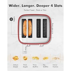 4 Slice Toaster, Extra Wide Slots, Longdeem Retro Stainless Steel Toasters, 6 Browning Options, Auto Shut Off & Frozen Function, Toast Fruit Bread, Bagel & Waffle, Red 4 Slice Toaster Extra Wide Slots Longdeem Retro Stainless Steel Toasters 6 Browning Options Auto Shut Off Frozen Function Toast Fruit Bread Bagel Waffle Red