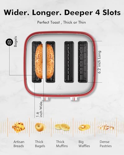 4-Slice-Toaster-Extra-Wide-Slots-Longdeem-Retro-Stainless-Steel-Toasters-6-Browning-Options-Auto-Shut-Off-Frozen-Function-Toast-Fruit-Bread-Bagel-Waffle-Red 4 Slice Toaster Extra Wide Slots Longdeem Retro Stainless Steel Toasters 6 Browning Options Auto Shut Off Frozen Function Toast Fruit Bread Bagel Waffle Red