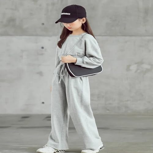 Lindas roupas para meninas, crianças, crianças, meninas, manga comprida, blusa lisa, pulôver (cinza,