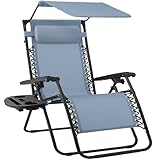 Best Choice Products Folding Zero Gravity Outdoor Recliner Patio Lounge Chair w/Adjustable Canopy Shade, Headrest, Side Accessory Tray, Textilene Mesh - Dusty Blue