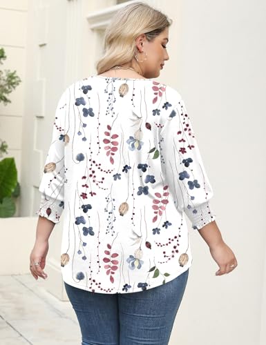Rapbin Womens Plus Size Tops 3/4 Sleeve Blouses Shirts Casual V Neck Loose Tunic Tops 1X-5X