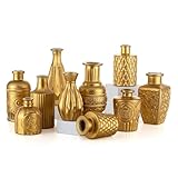 Glasseam Gold Bud Vases for Centerpieces: Small Glass Vase Set of 10 Vintage Flower Vases for Flowers Rustic Golden Decorative Vases for Decor Wedding Dining Table Room Decoration