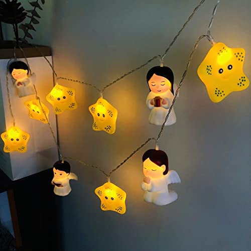 Sezrgiu 1.65M 10LED Angel Star Decor Night Light, Cute Angel Star Fairy String Light, Battery Powered for Garden, Children's Bedroom, Christmas, Birthday Decoration