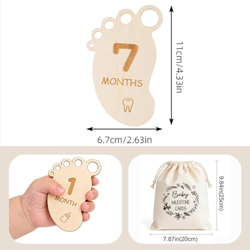 DegoCyhton Monthly Milestone Signs, Wooden baby monthly milestone Cards, Birth Announcement Sign for New Baby, Hello World Newborn Sign, 0-12 Months Newborn Photo Prop, with Drawstring Canvas Bag — view 3
