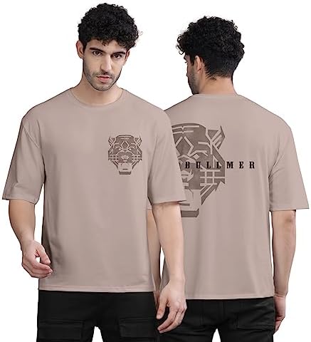 BULLMER Black Trendy Front and Back Printed oversized Round Neck T-shirt for men
