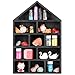 Threehoney House Shaped Wooden Shadow Cubby Box 10 W x 2 1/4 D x 15 H Hanging Display Shelf Organizer Wall Mounted Curio Cabinet Wooden Display Case Miniature Shelf for Figures(Black)