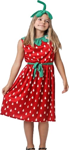 Gojoy shop Disfraz de Atractivo Fruta de fresa para Niñas Carnaval Halloween,Cosplay de Juegos de Rol (Contiene:Vestido,Diadema,Cinturón y Mochila de Cuerdas.) (10 12 AÑOS)