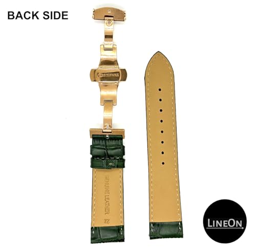Image of Lineon 22mm Half Padded Premium Leather Mens Watch Strap with ButterFly Lock For Branded Watches Tool and Pins Include