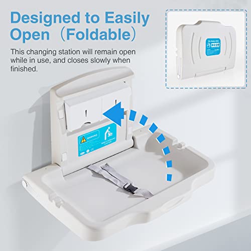 Ksitex Baby Changing Station Wall Mounted Diaper Changing Tables Foldable Diaper Tables With Safety Strap Horizontal Bathroom Commercial #TOP4