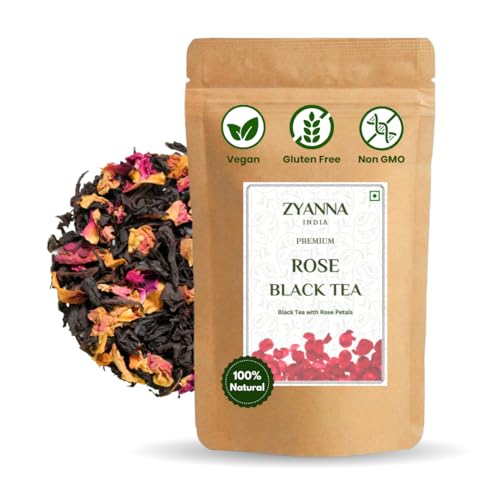Zyanna Rose Petals Black Tea – Premium Loose Leaf Black Tea Infused with Natural ingredients, Rose Tea, Loose black Tea 3.53oz (100g) – Makes Up to 50 Cups, Enjoy Hot or Iced