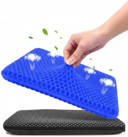 Orthopädisches Gel-Sitzkissen, 2-Lagig Extra Dick, Rutschfest, Waschbar | Atmungsaktives Sitzkissen mit Wabenstruktur für langes Sitzen, Büro, Gaming, Rollstuhl, Auto, (Blau, 47 ×