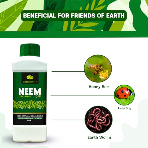 Image of GREENFINITY 100% Cold Pressed Natural Neem Oil Concentrate For Indoor & Outdoor Plants|Steam Distilled | Insecticide, Fungicide, Viricide & Miticide For Natural Gardening |1000ml