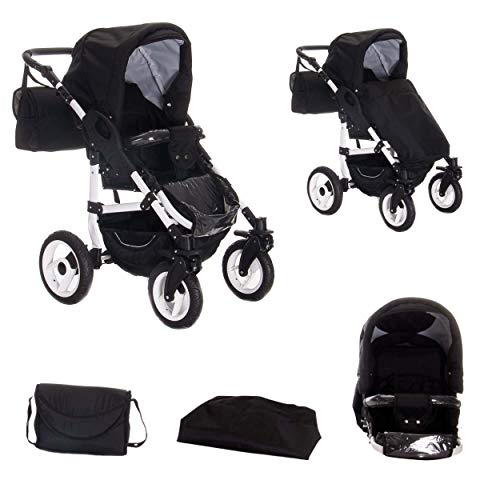 Bebebi Paris | 4 in 1 Kinderwagen Komplettset | ISOFIX Basis | Luftreifen | Farbe: Phantom