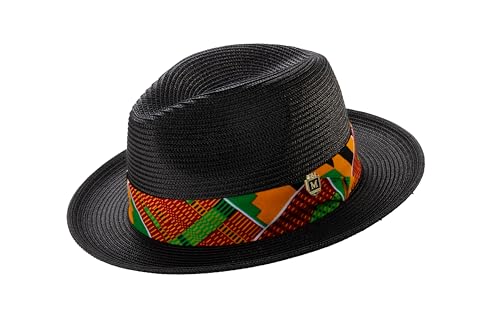 MONTIQUE Braided Straw Fedora Hat with Kente Print Band |