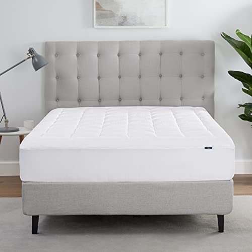 Serta Comfortsure Breathable Elastic Dobby Check Quilted Pillow Top Mattress Pad Cover With 18" Deep Pocket For All Season, White, Cal King #TOP3