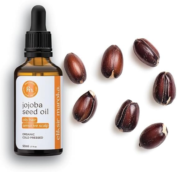 Eliksir Maroka Aceite de Jojoba 50ml – Hidratante Natural para Piel Grasa y Cabello – Regula Sebo, Calma el Cuero Cabelludo Sensible – 100% Orgánico, Vegano, Prensado en Frío