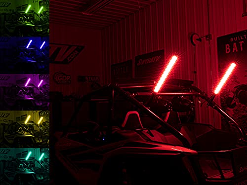 SuperATV RGB LED 2 Foot Whip Lights for UTV (See Fitment) | Sold as a Set of Two | 300 Flash Patterns Available | 1.75