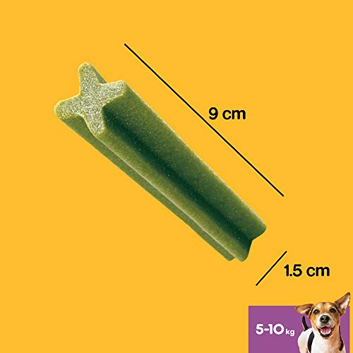 Pedigree Dentastix Fresh Snack Dental para la Higiene Oral y Contra el Mal Aliento de Perros Pequeños (4 paquetes de 28ud) 5 Snack dental para perros pequeños que favorece la higiene oral y contribuye a mejorar el aliento del perro, con un toque extra de frescor, gracias a su combinación de eucalipto y extracto de té verde
Está demostrado científicamente que darle un stick dental Dentastix a tu perro contribuye a la limpieza diaria de sus dientes y ayuda a mantener su aliento fresco
La combinación de su textura junto con sus ingredientes activos convierten a los palitos para perro Dentastix en el aliado perfecto para la limpieza completa de su boca
