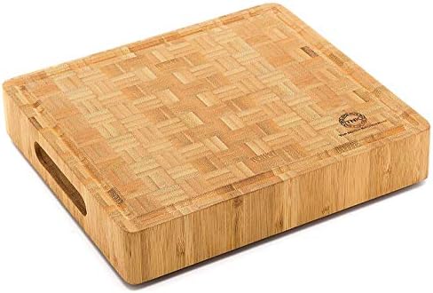 Small End Grain Bamboo Cutting Board | Professional, Butcher Block | Non-Slip Rubber Feet