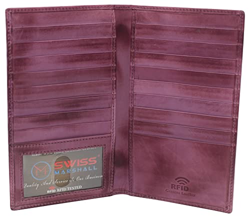 RFID Blocking Bifold Genuine Leather Credit Card ID Holder Long Wallet (59S Burgundy)