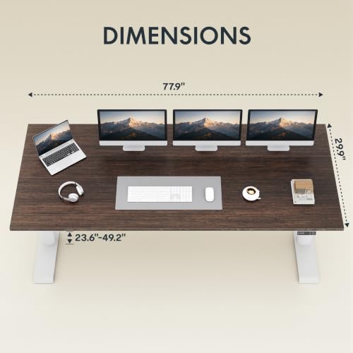 Image of FLEXISPOT E6 Pro Large 78 inch x 30 inch Organic Modern Bamboo Standing Desk, Electric Dual Motor 3-Stage Height Adjustable Desk with Oval Legs, Heavy Duty 330lbs, Walnut Bamboo Desktop, White Frame