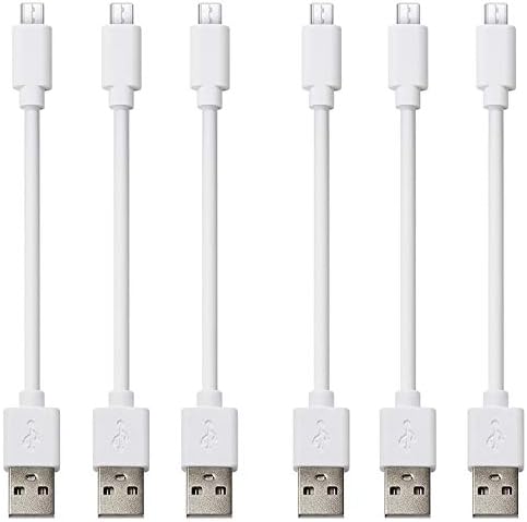 CLZWiiN Short Micro USB Cable (6 Pack 8inch White), Android Phone Charger Cord, High Speed Charging and Sync Data Cables for Charging Station, Compatible with Samsung, HTC, Motorola, Kindle, Tablet
