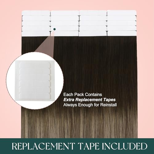 Image of Easyouth 24 Inch Tape in Hair Extensions Human Hair Ombre Tape Extensions Human Hair Brown Balayage Blonde Hair Extension Real Human Hair Tape in for Long Hair 50g 20pcs Seamless Tape in Extension