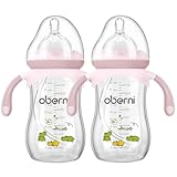 Oberni Baby Bottles, Weighted Straw Toddler Milk Bottles with Non-Slip Handle, Size + Variable Fast Flow, 12+ Months, BPA-Free, Pink/2Pack/9oz