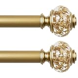 2 Pack Curtain Rods, 1 Inch Telescoping Drapery Rod 28 to 48 inch (2.3 to 4 ft), USFOOK Curtain Rods for Windows 16 to 44 Inches, Luxury Gold Translucent Finials