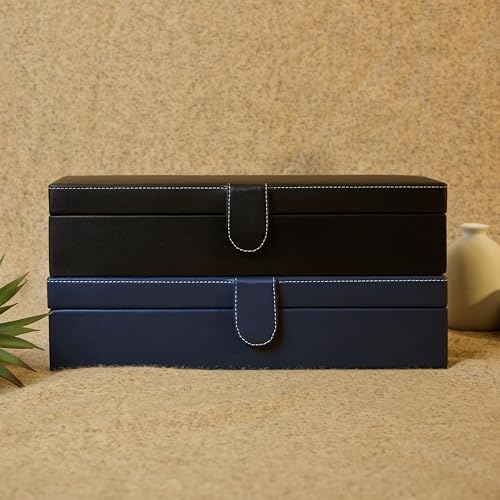 Image of Leather World Premium Faux Leather 6 Slots Wrist Watch Organiser Box for Men & Women | Watch Storage Box Organizer | Watch Collection Box /Case /Holder | Blue