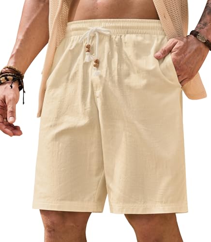 Men's Casual Cotton Shorts Drawstring 8 Inch Summer Vacation Shorts with Pockets (S-XXL)