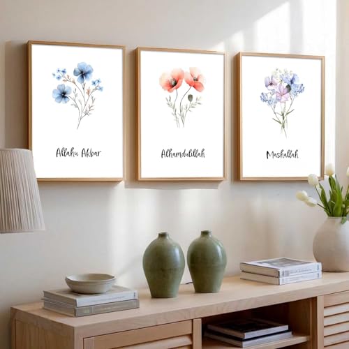 Image of kotart Wall Art Painting Islamic Home Decoration With Frame For Living Room Bed Room Hotel Wall Decor Digital Reprint Engineered Wood Set of 3 (Art 4, 19X25 INCH)