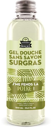 Gel de ducha de 100 ml Je me Fends la Pera serie limitada – Les Petit Bath de Provence – Gel de ducha divertido – Aroma pera – divertido – Surgras sin jabón